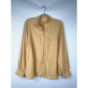Poetry Funnel Neck Blouse Soft Yellow Shirt Viscose Linen Button Up Size 12